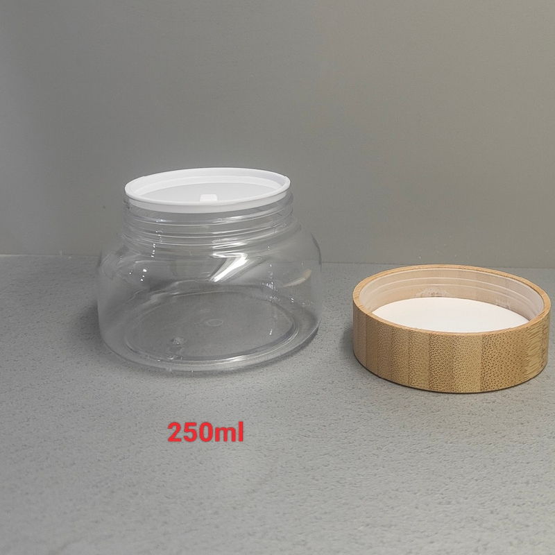 250G 9oz Round transparent SKin Cream Jar Butter Jar with Bamboo Cap Bamboo Lid 