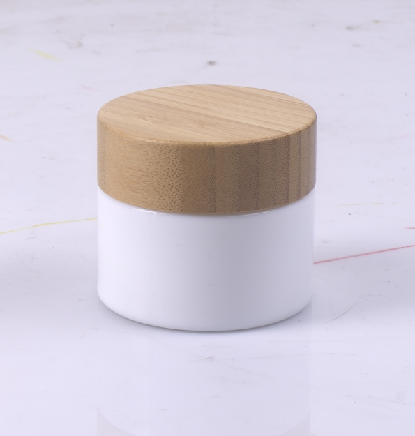 5g 50g 100g 200g White opal glass jar with bamboo child resistant lid