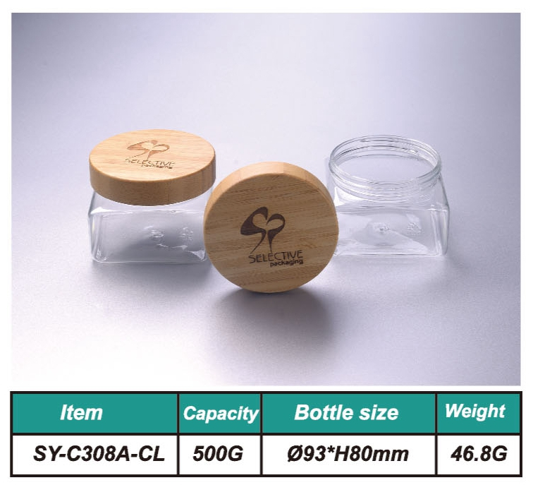 17.5 oz 500G Square SKin Cream Jar Storage Jar Ect with 89/400 Bamboo Cap Bamboo Lid 