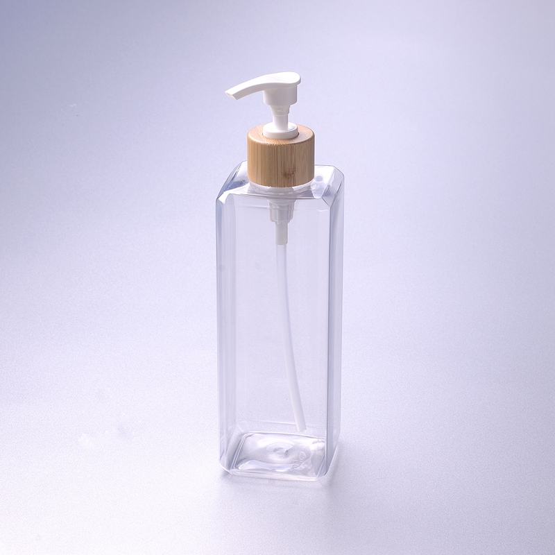 17.5oz 500ml Square Body Lotion Bottle Scrub Solution Bottle Plastic Shampoo Bath Cream Bottle with 28/410 Bamboo Pump