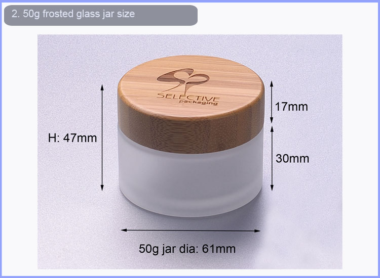 Jars Frosted Cosmetic Glass with Bamboo Cap 50g Frosted Clear glass cream jar Cosmetic Packing for Eye Cream,face Cream 