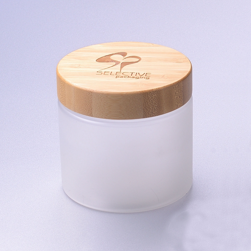 Round Frosted 500G SKin Cream Jar Storage Jar Ect with 89/400 Bamboo Cap Bamboo Lid 