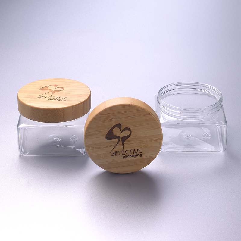 17.5 oz 500G Square SKin Cream Jar Storage Jar Ect with 89/400 Bamboo Cap Bamboo Lid 