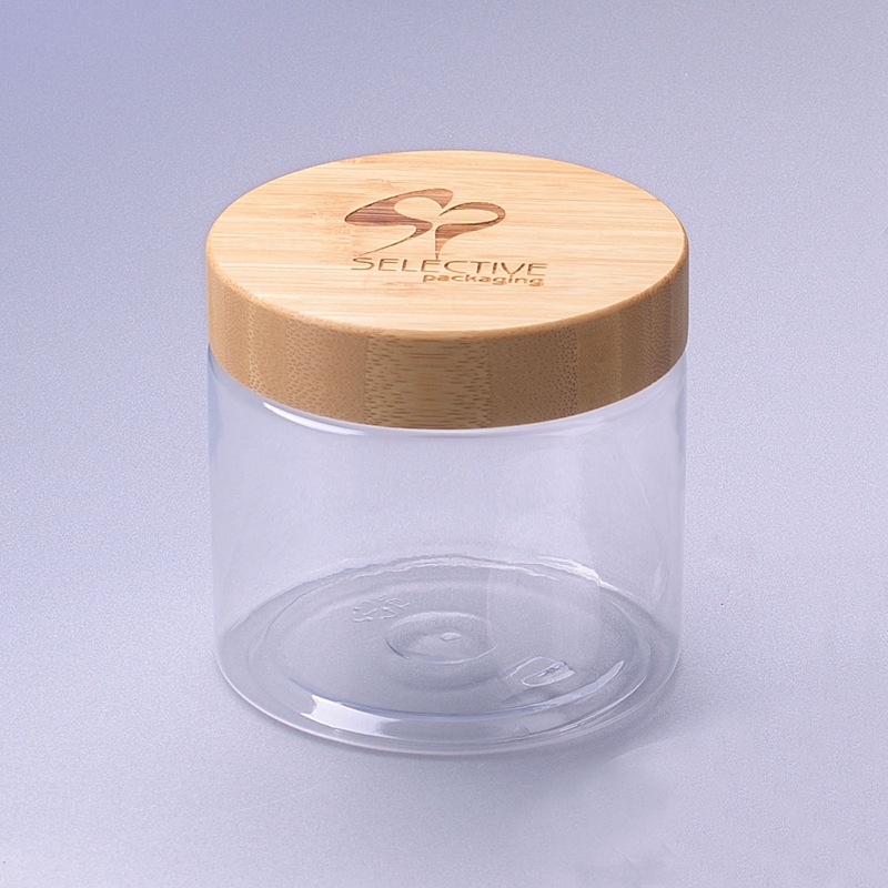 Round Clear 500G SKin Cream Jar Storage Jar Ect with 89/400 Bamboo Cap Bamboo Lid 