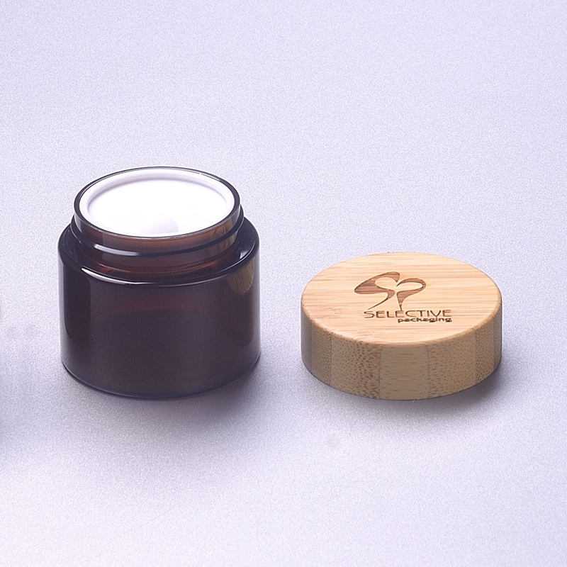 Round Amber 50G SKin Cream Jar Storage Jar Ect with Bamboo Cap Bamboo Lid 