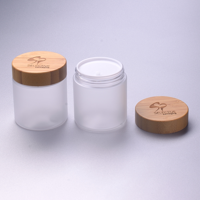 Round Frosted 250G SKin Cream Jar Storage Jar Ect with 68/400 Bamboo Cap Bamboo Lid 