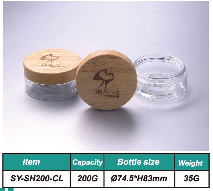 SY-SH200-CL 7oz 200G Round SKin Cream Jar Storage Jar Ect with 89/400 Bamboo Cap Bamboo Lid 