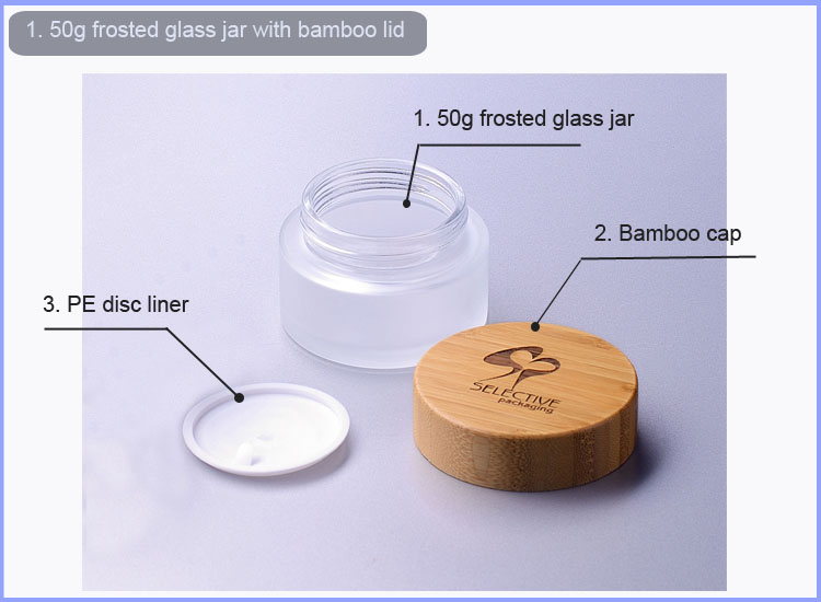 Jars Frosted Cosmetic Glass with Bamboo Cap 50g Frosted Clear glass cream jar Cosmetic Packing for Eye Cream,face Cream 