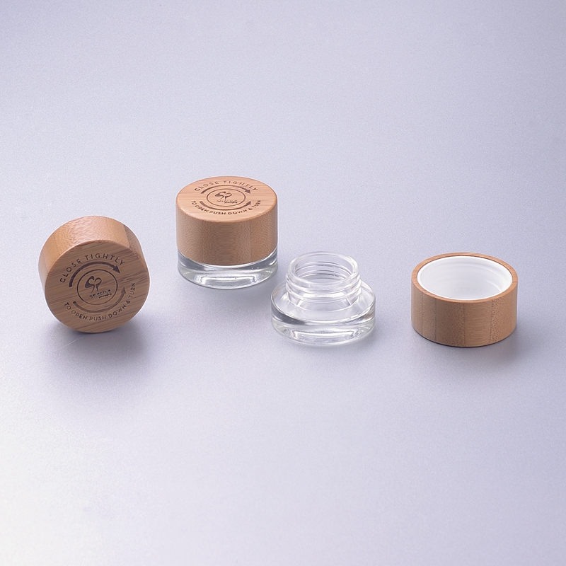 High quality 5ml eye cream child resistant cap glass concentrate jar with bamboo child resistant screw cap with engraving logo