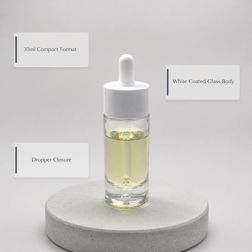 30ml White Sprayed Glass Dropper Bottle for Lotion Serum Essential Oil Skincare Cosmetic Packaging Wholesale Supply