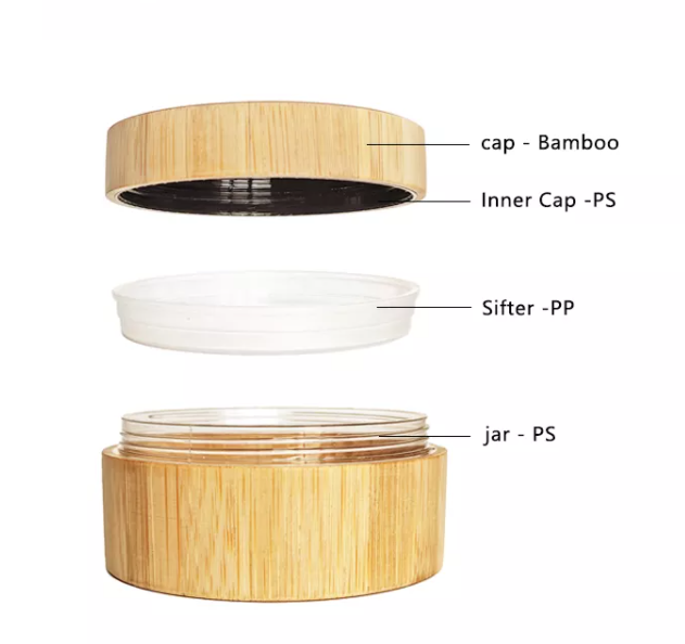 10g 20g 30g bamboo Loose Powder jar With Sifter Empty Round Loose Powder wood Jar