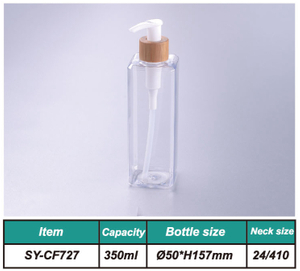 12oz 350ml Square Body Lotion Bottle Scrub Solution Bottle Plastic Shampoo Bath Cream Bottle with 24/410 Bamboo Pump