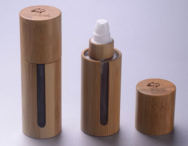 Bamboo cosmetic pump lotion bottles