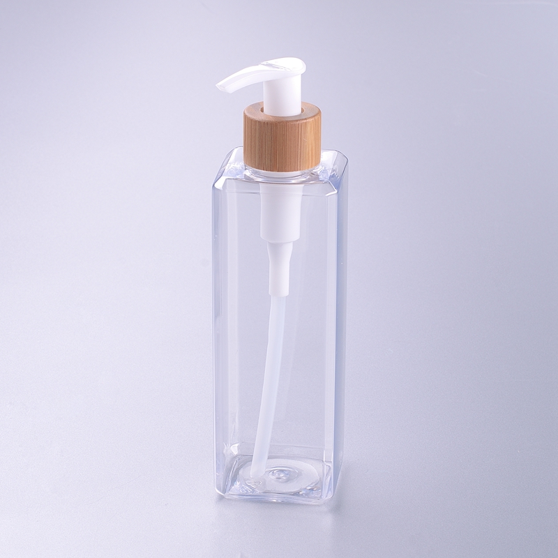 12oz 350ml Square Body Lotion Bottle Scrub Solution Bottle Plastic Shampoo Bath Cream Bottle with 24/410 Bamboo Pump