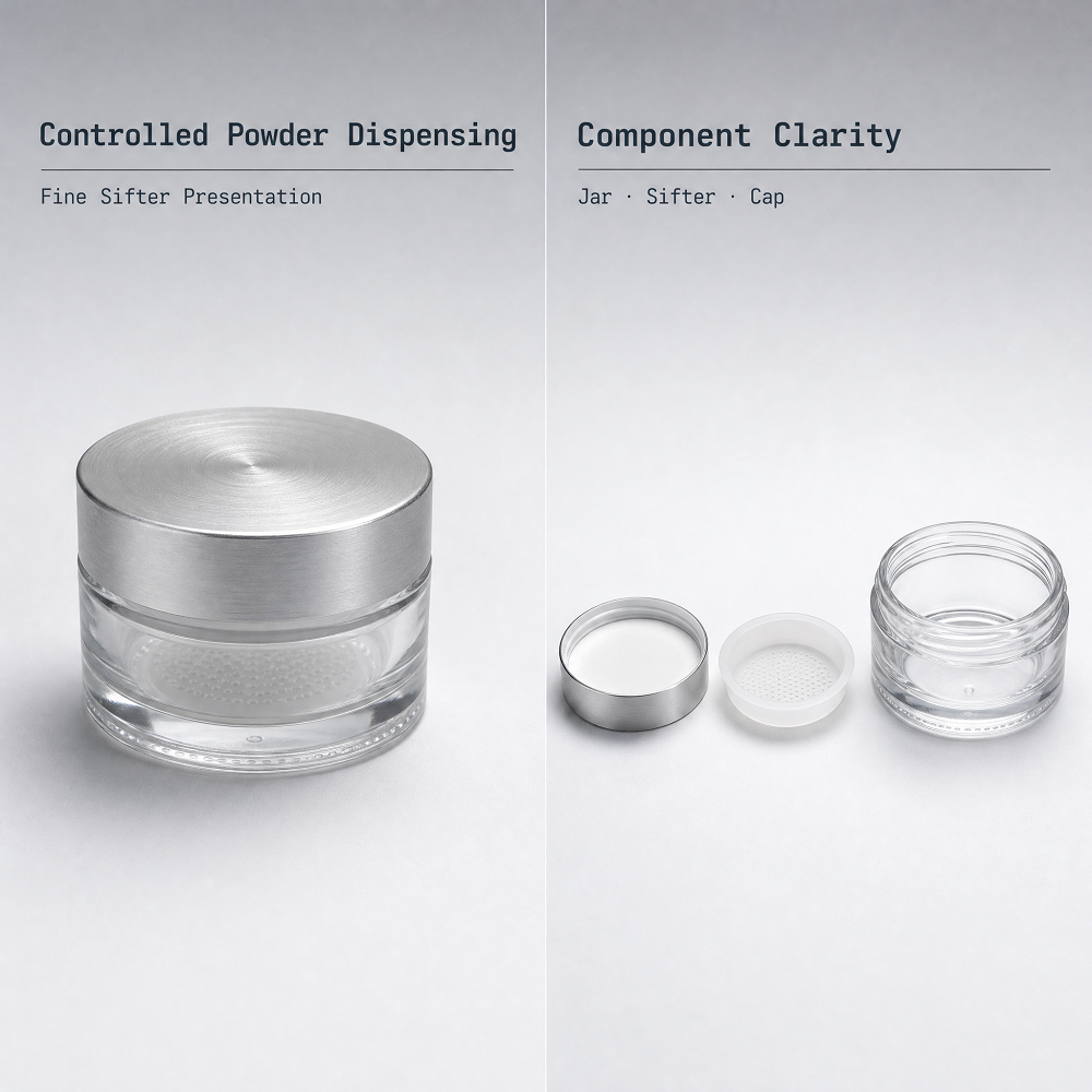 200G 7oz Round transparent Powder Jar Butter Jar with Sifter And Aluminum Screw Cap 