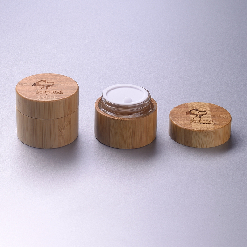 15g 30g 50g 100g bamboo glass cream jars sets with bamboo lid for cosmetic