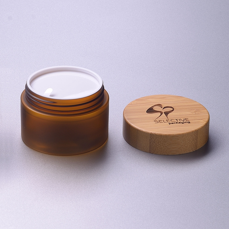 Round Frosted Amber 150G SKin Cream Jar Storage Jar Ect with Bamboo Cap Bamboo Lid 