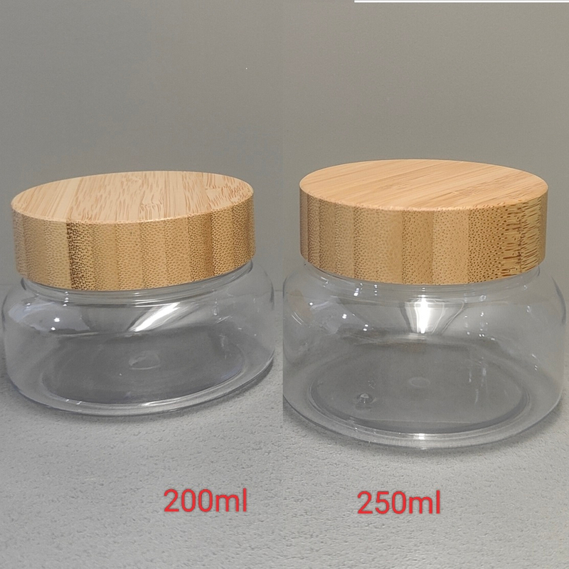 250G 9oz Round transparent SKin Cream Jar Butter Jar with Bamboo Cap Bamboo Lid 
