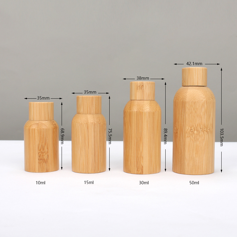 Eco Friendly Mini Packaging 10ml Cosmetics Bamboo Essential Oil Glass Bottle Supplier