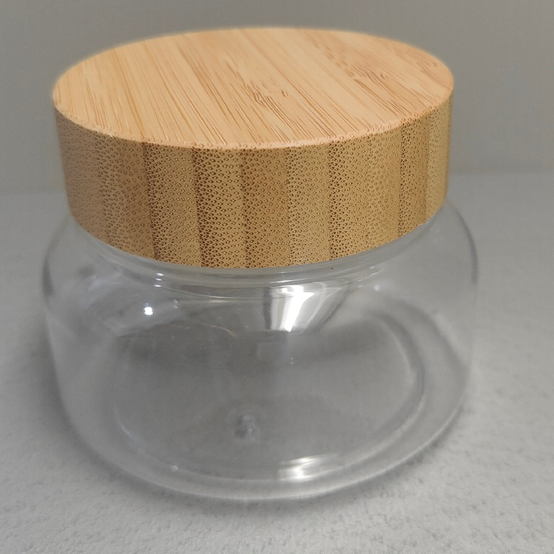 250G 9oz Round transparent SKin Cream Jar Butter Jar with Bamboo Cap Bamboo Lid 