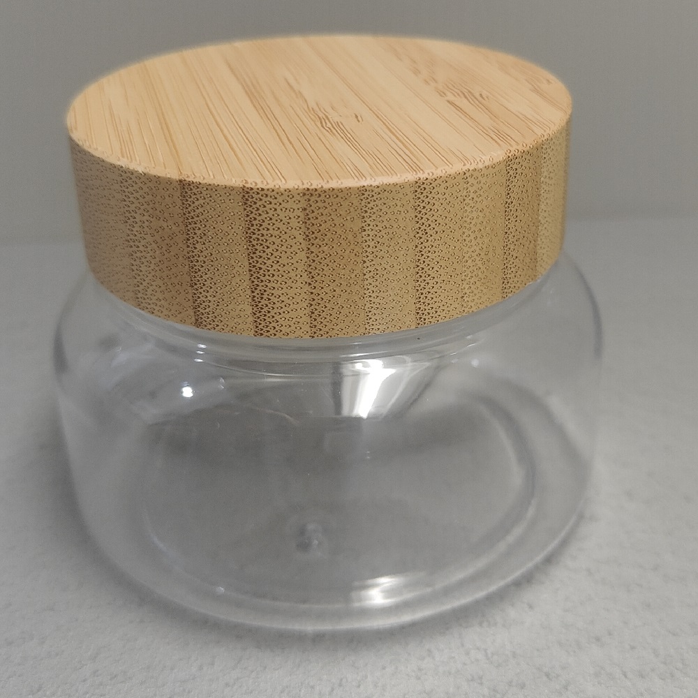 250G 9oz Round transparent SKin Cream Jar Butter Jar with Bamboo Cap Bamboo Lid 