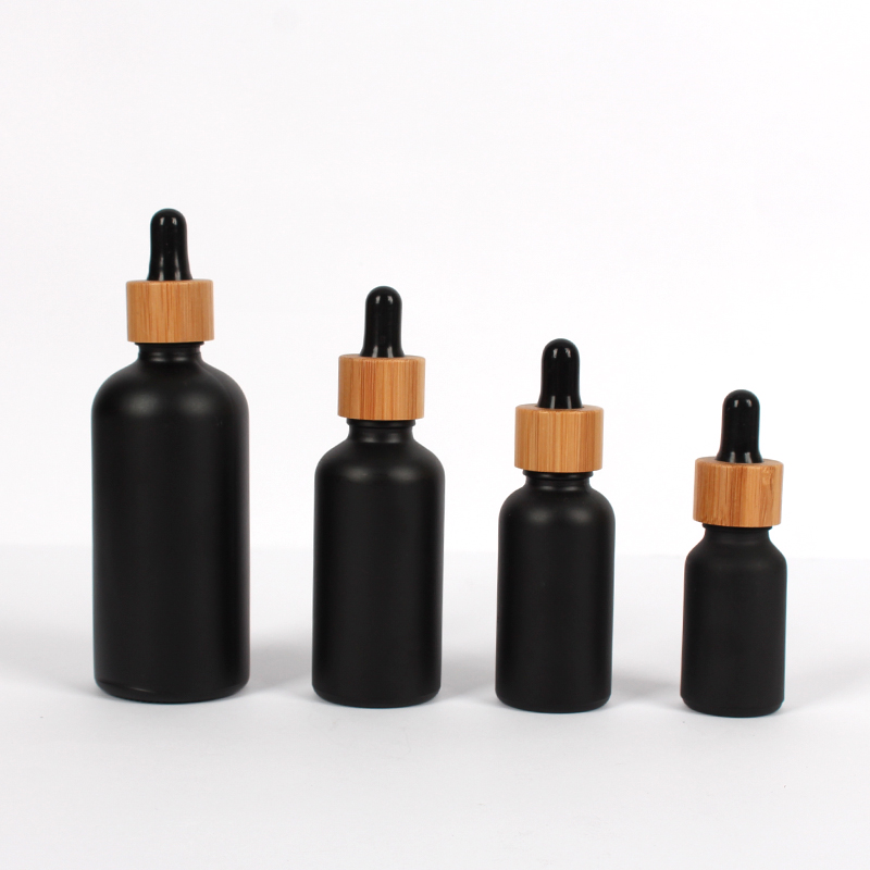 Black 5ml 10ml 15ml 20ml 30ml 50ml bottle tincture bottle liquid glass bamboo dropper bottle