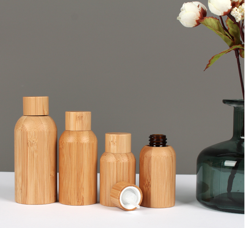 Cosmetics Bamboo Essential Oil Glass Bottle