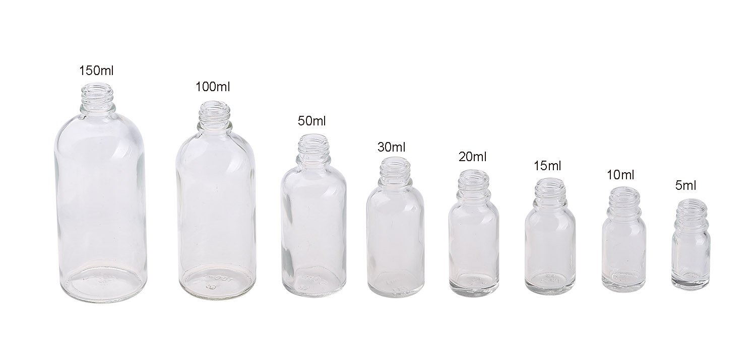 5ml 10ml 15ml 20ml 30ml 50ml 100ml 150ml White Green Blue Clear Amber Glass Essential Oil Bottle with Serume Bottle Dropper Screw Cap