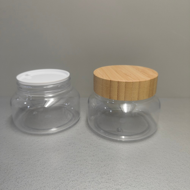 250G 9oz Round transparent SKin Cream Jar Butter Jar with Bamboo Cap Bamboo Lid 