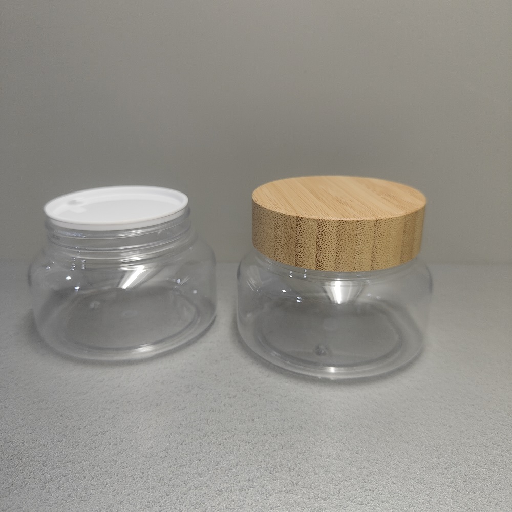 250G 9oz Round transparent SKin Cream Jar Butter Jar with Bamboo Cap Bamboo Lid 